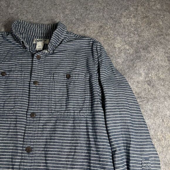 Duluth Trading Shirt Men’s Large Free Swingin Flannel Slim Fit Abyss Blue Stripe - Picture 4 of 7